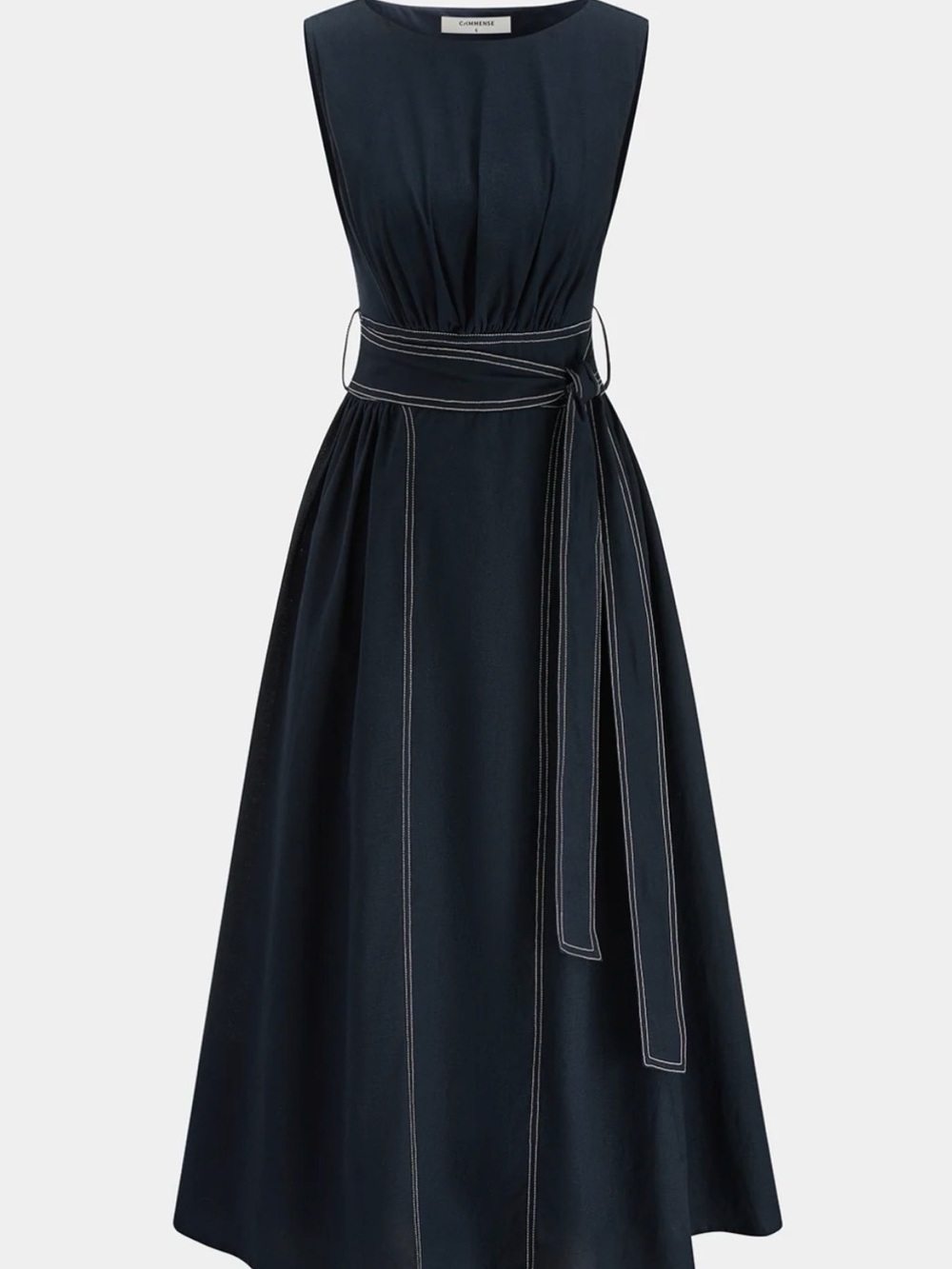 Cotton Linen Sleeveless Belted Midi Dress